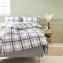 JYSK Påslakanset BRITT Flannel 150x210 Sand/blå -Sovrum affär 161557