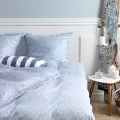 JYSK Påslakanset FREDERIKKE Satin 150x210 Blå/vit -Sovrum affär 75509